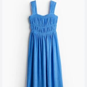 H&M Women's Square neck Smocked Midi Dress Large Blue